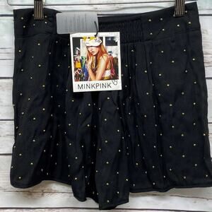 MinkPink Black w/ Gold Metal Rivet Shorts Tulip Scallop Leg Elastic Back Sz XS